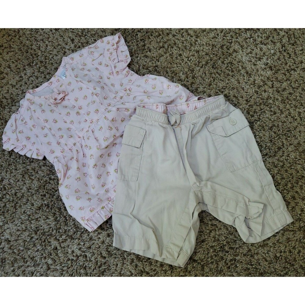 Girl's GAP 3 6 months pink top flowers beige pants set